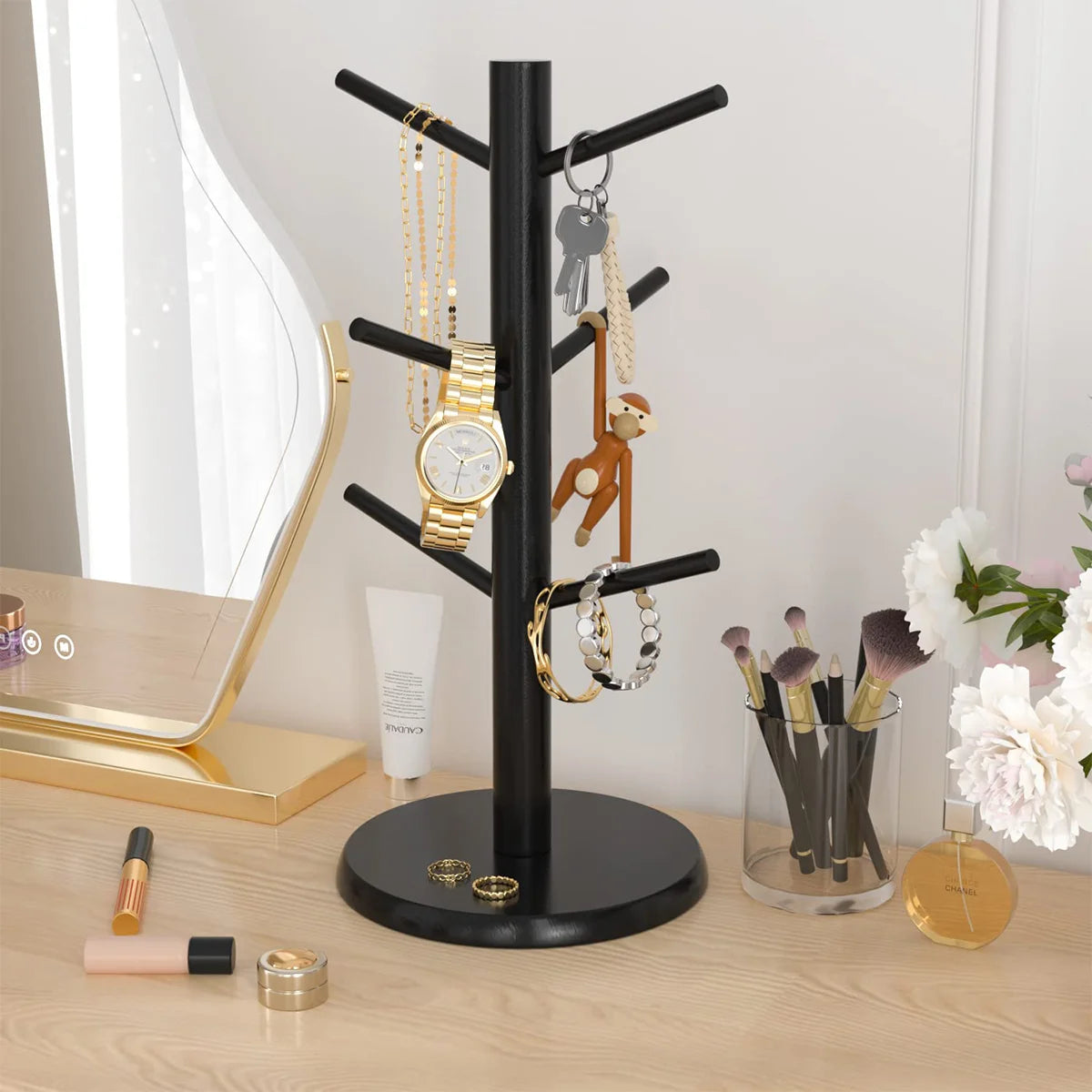Bamboo Mug Tree Stand – 6-Cup Space-Saving Kitchen Organizer Mug Tree Stand Axl