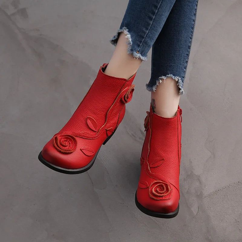 Women's Genuine Leather Wedge Ankle Boots – Retro Winter Style Wedge Ankle Boots Axl