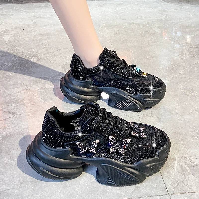 Women's Platform Sneakers – Butterfly Bling Lace-Up Casual Shoe Platform Sneakers Axl
