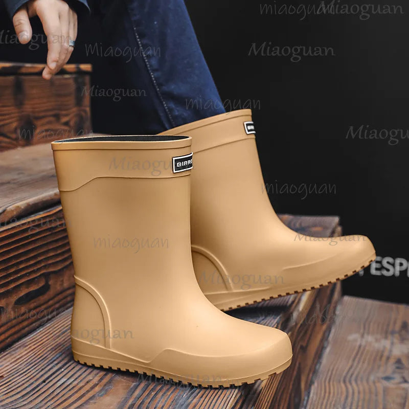 Men's Waterproof Mid-Calf Rain Boots | Non-Slip Rubber Outdoor Men's Rain Boots Axl