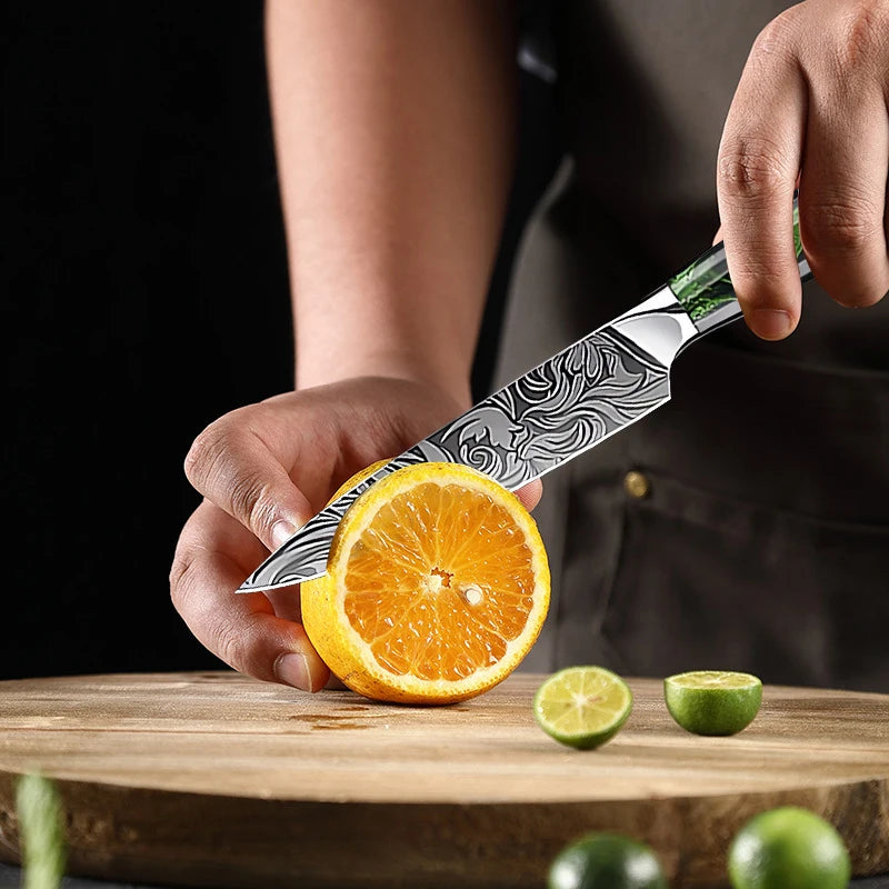 Damascus Kitchen Knife Set – Chef, Santoku & Paring Knives Kitchen Knife Set Axl