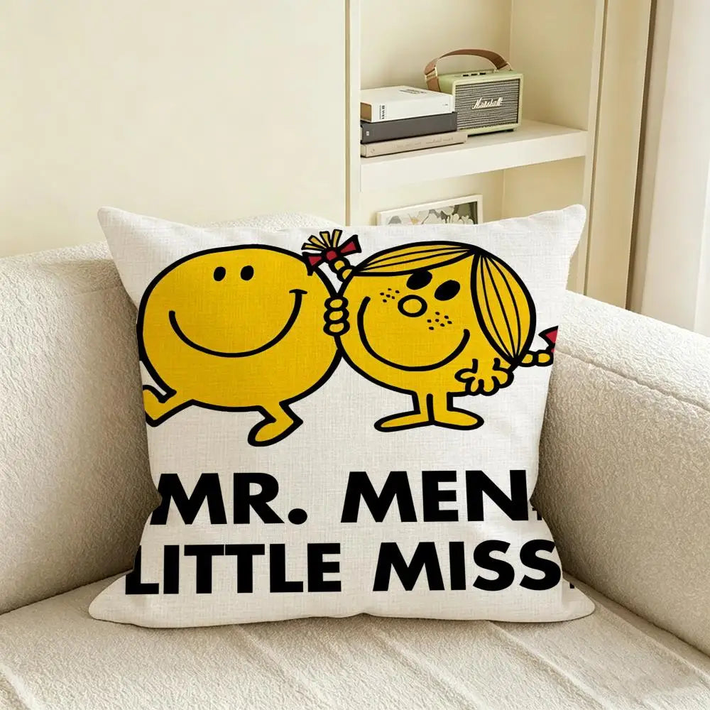 Mr. Men Little Miss Linen Cushion Cover – Sofa & Bedroom Decor Decorative Cushion Cover Axl White6 30X30cm