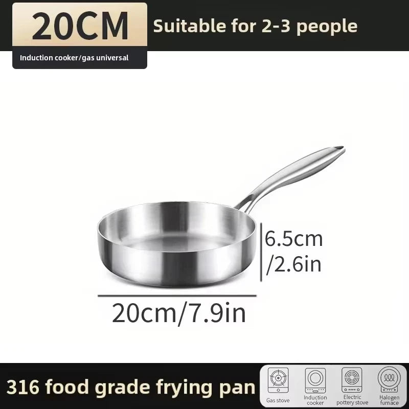 KEMORELA 316 Stainless Steel Uncoated Frying Pan 20–28cm Stainless Steel Frying Pan Axl 20cm