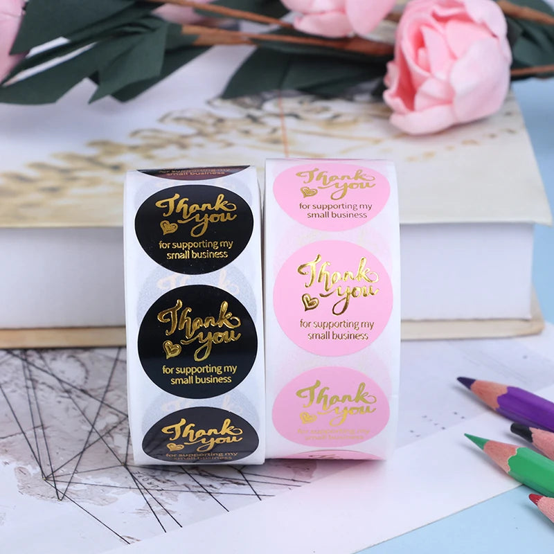 500 Round Thank You Stickers – Hot Stamp Pink & Black Labels Round Label Stickers Axl