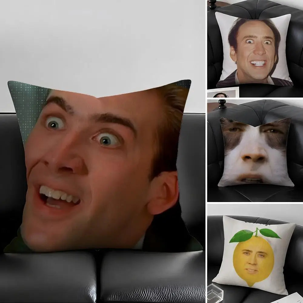 Nicolas Cage Linen Cushion Cover | Novelty Pillow Case Decor Novelty Cushion Cover Axl