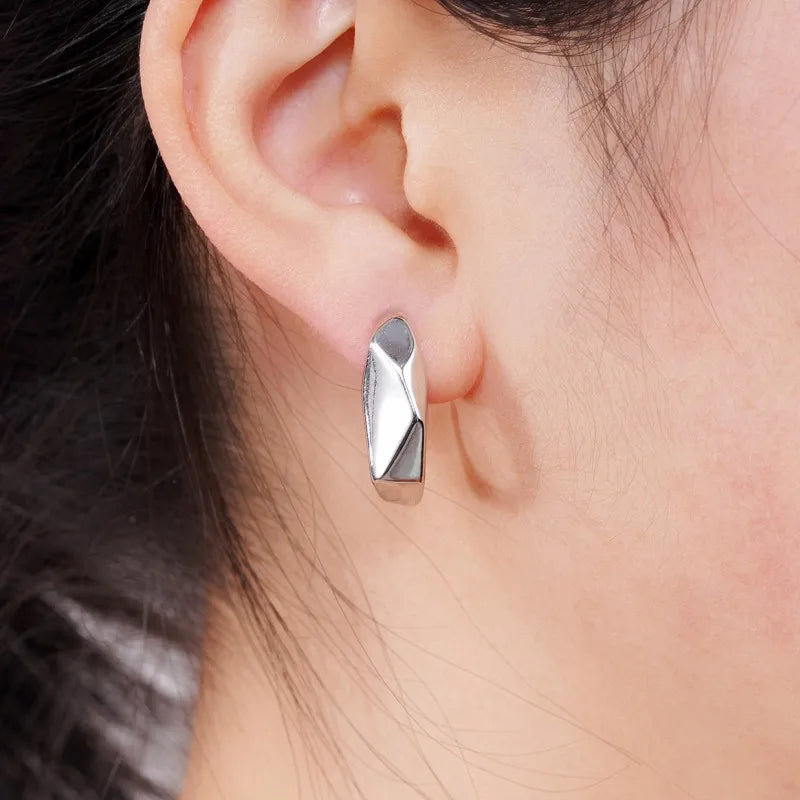 Huitan Silver Irregular Hoop Earrings – Geometric Fashion Jewelry Hoop Earrings Axl