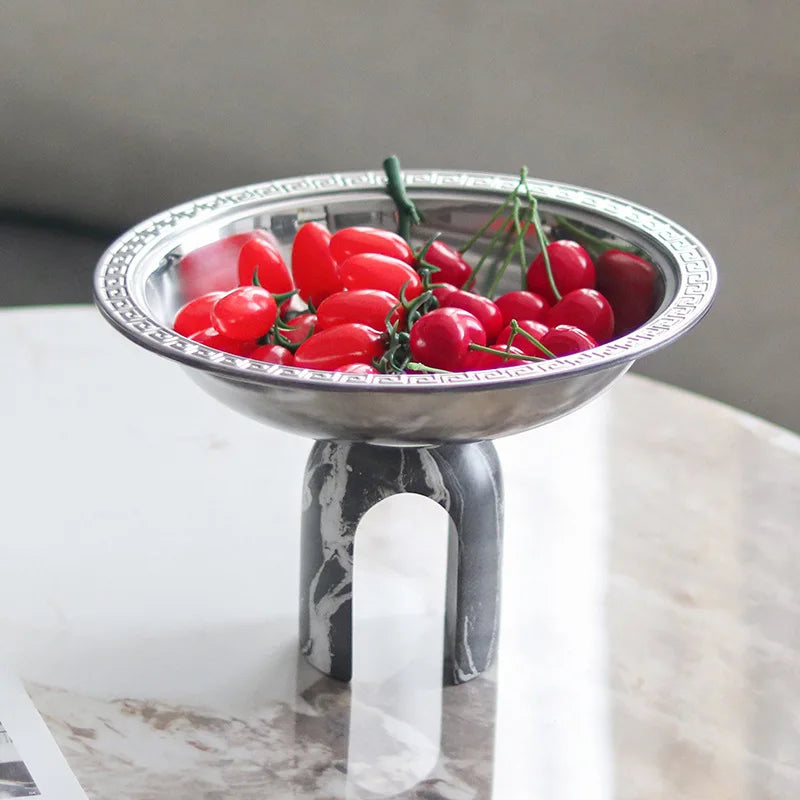 Stainless Steel Marble Fruit Plate – Round Luxury Serving Tray Decorative Serving Tray Axl