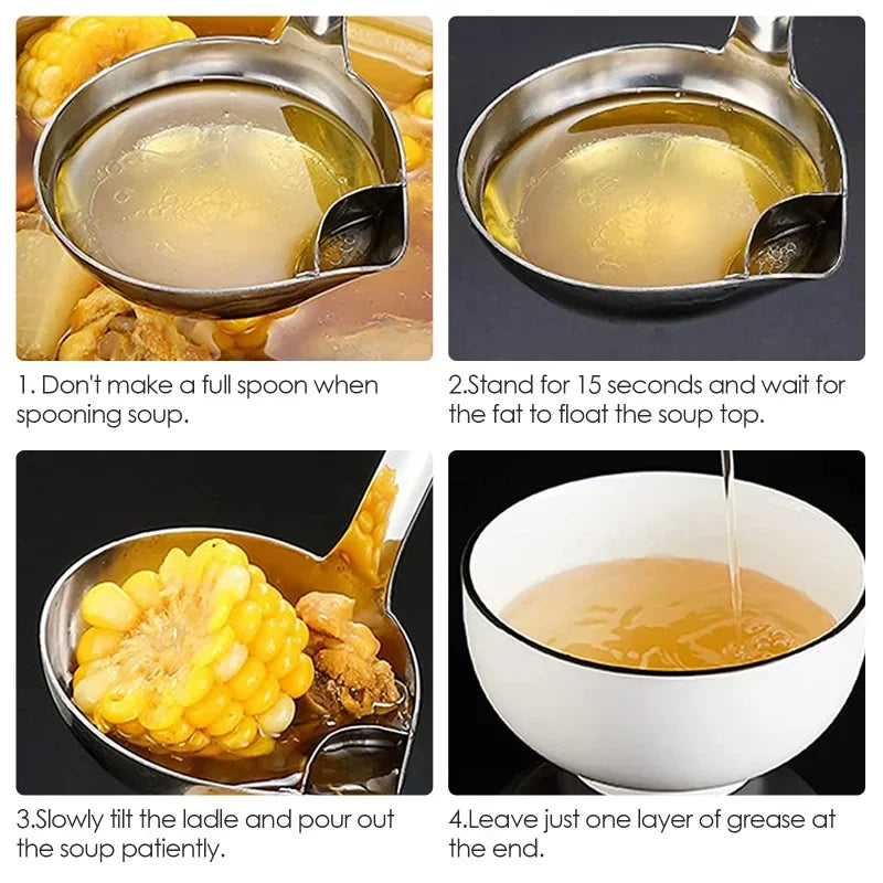 Stainless Steel Fat Skimmer Spoon – Soup Oil Separator Kitchen Strainer Spoon Axl