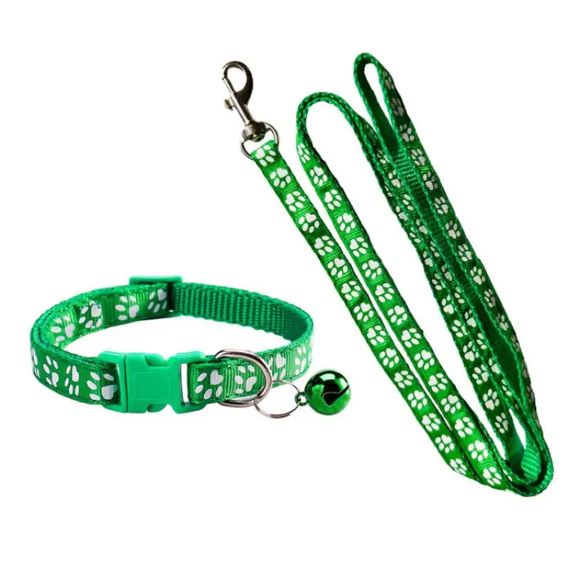 Dog Paw Print Leash & Adjustable Collar Set | Puppy Walking Lead Dog Leash & Collar Set Axl A12