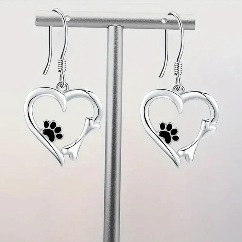 Huitan Dog Paw Heart Drop Earrings – Cute Fashion Jewelry Fashion Drop Earrings Axl