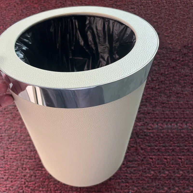 Luxury Leather & Stainless Steel Trash Can – Large Capacity Luxury Waste Bin Axl