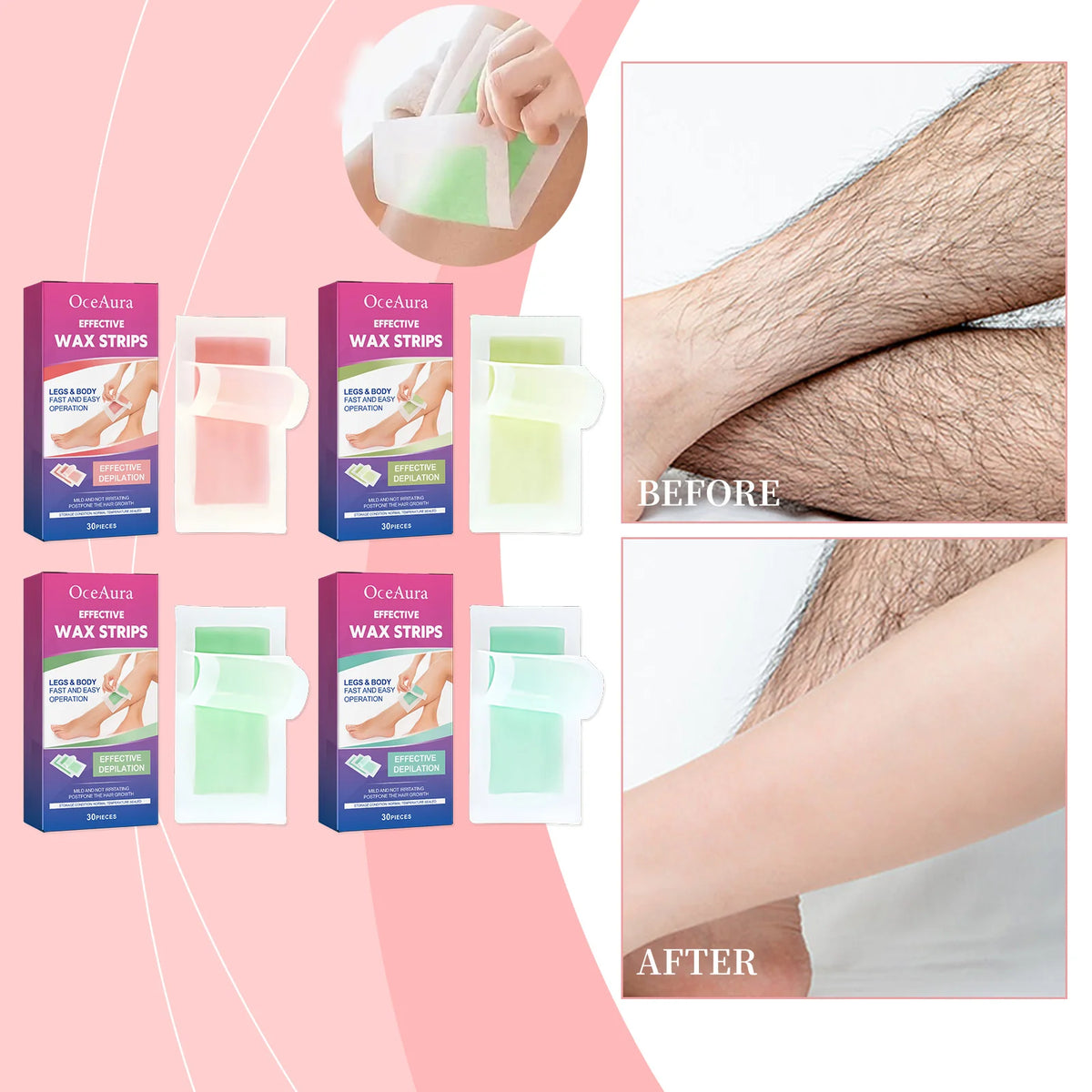 30-Pack Cold Wax Strips – Face, Leg & Underarm Hair Removal Wax Hair Removal Strips Axl