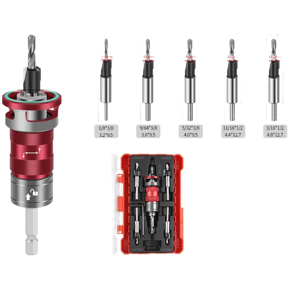 4-Flute Countersink Drill Bit with Depth Stop | 1/4" Hex Shank Countersink Drill Bit Axl Red China Mainland