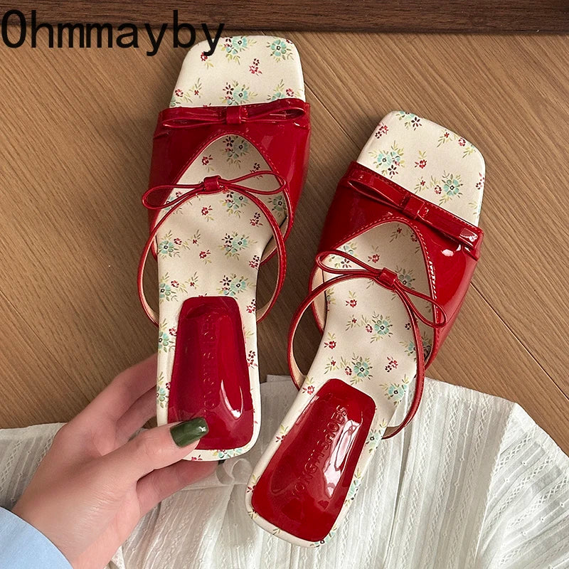 Women's Wedge Slides – Open Toe Butterfly-Knot Heel Slippers Wedge Heel Slides Axl