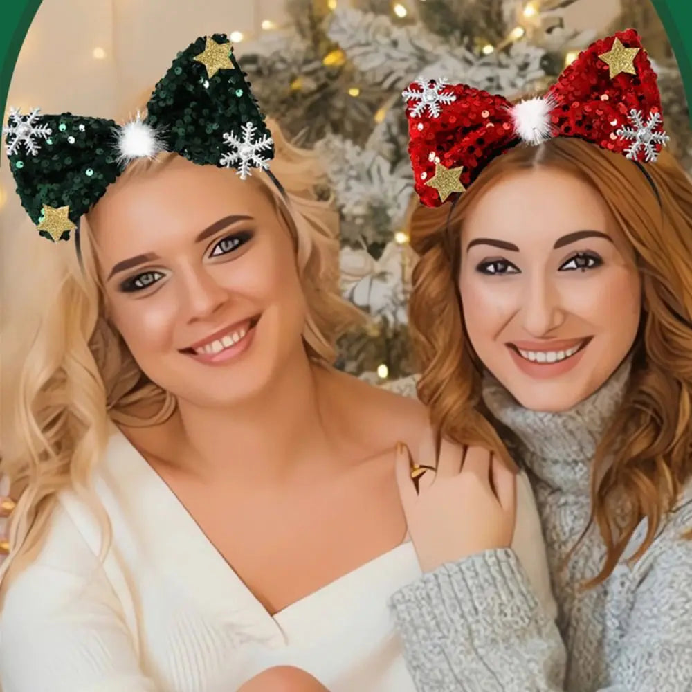 Sequin Bowknot Christmas Headband – Korean Style Hair Hoop Holiday Headband Axl