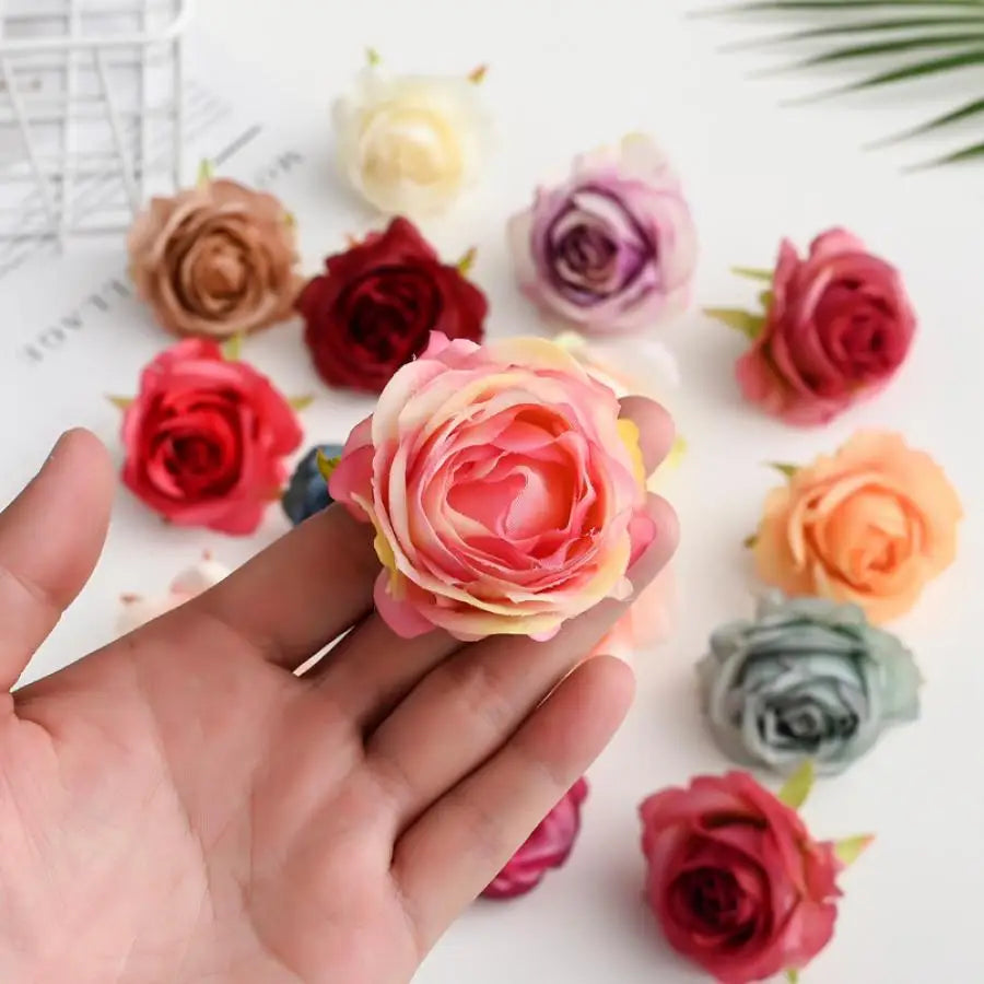 Silk Rose Flower Heads 10 Pcs – Wedding, Wreath & DIY Crafts Artificial Silk Flowers Axl