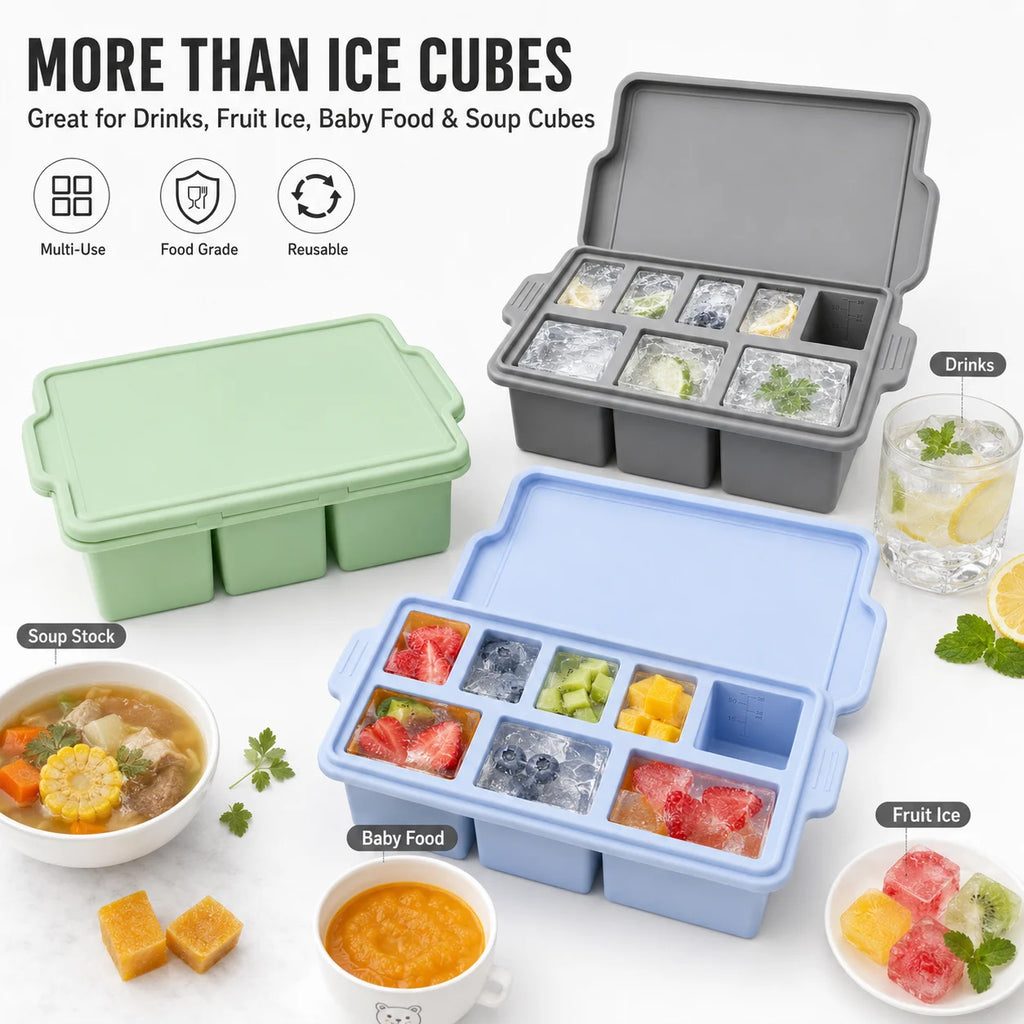 Silicone Ice Cube Tray with Metal Frame & Lid | 8 Large Cubes Silicone Ice Cube Tray Axl