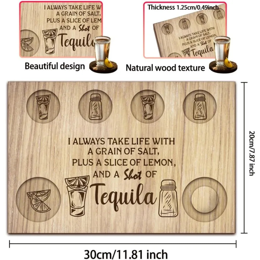 Wooden Tequila Shot Glass Serving Tray | Lemon & Salt Board Wooden Bar Tray Axl