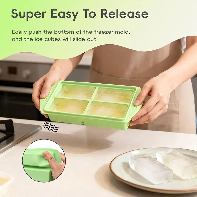 Silicone Food Freezer Mold – 4-Cup Portion Tray with Lid Silicone Freezer Tray Axl