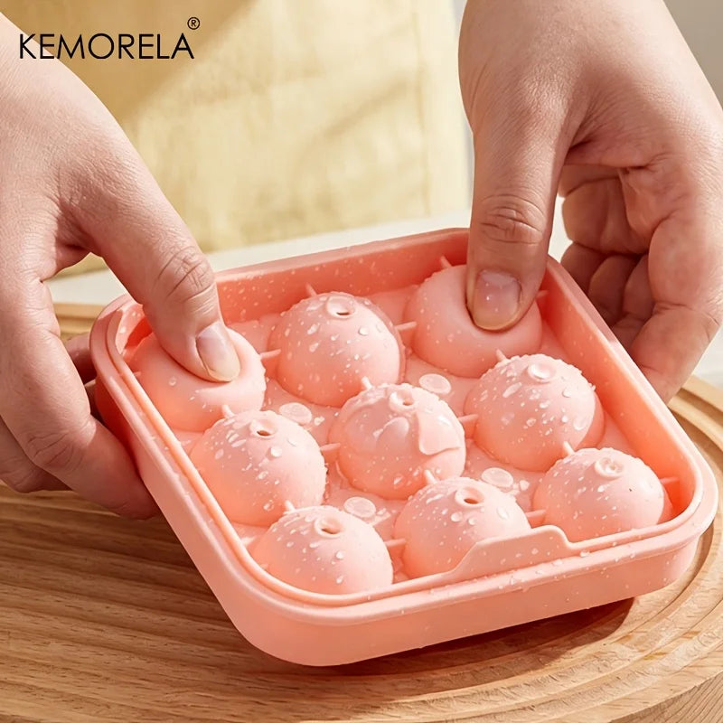 Soccer Ball Ice Ball Mold – 9-Hole Silicone Tray with Lid Silicone Ice Mold Axl Pink