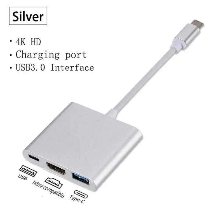 USB-C Hub 3-in-1 – 4K HDMI, USB 3.0 & PD Fast Charging USB-C Multiport Hub Axl Silver