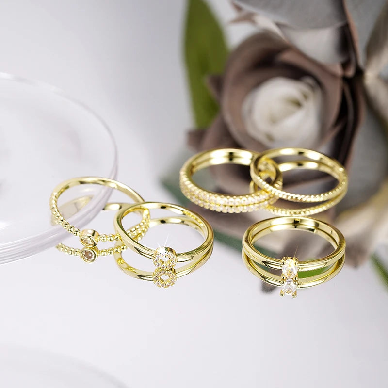 Huitan 5-Pc Women's CZ Bridal Ring Set – Gold & Silver Bridal Ring Set Axl