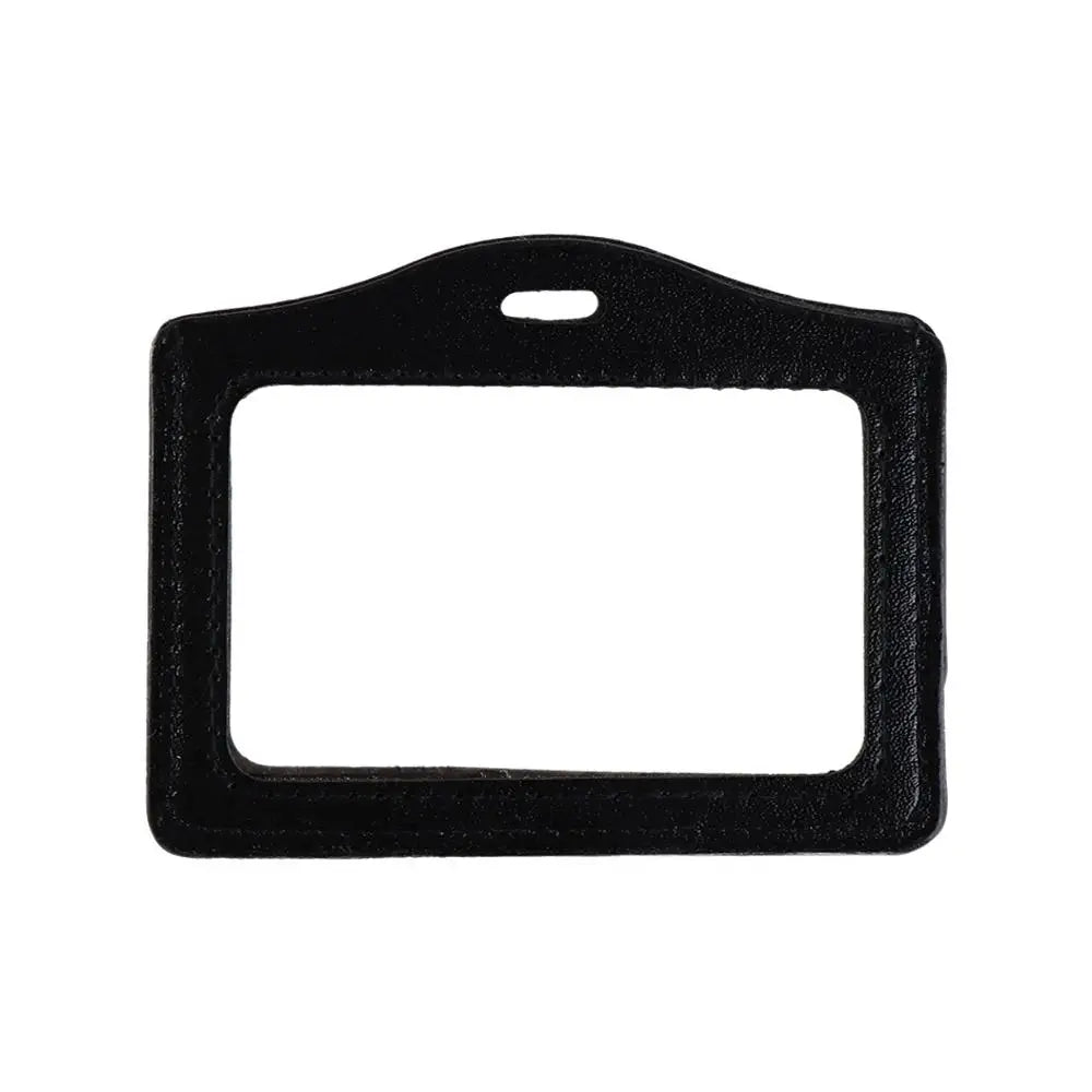 PU Leather Double-Sided ID Badge & Card Holder Case ID Card Holder Axl Black-Horizontal