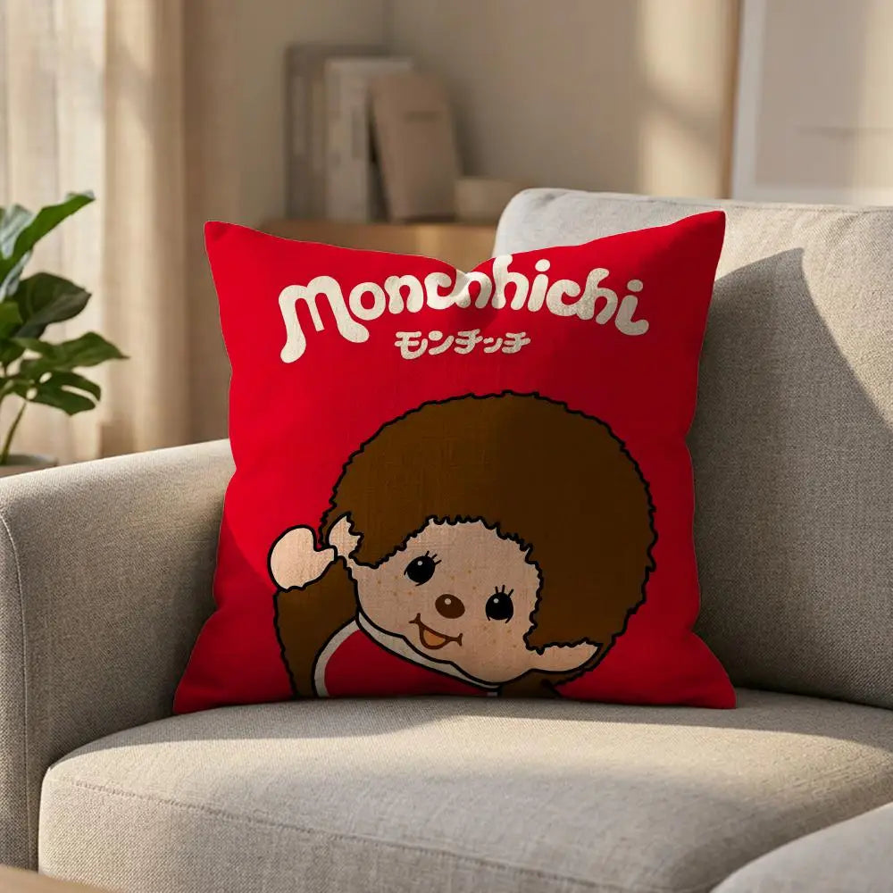 Monchhichi Linen Cushion Cover – Breathable Sofa Pillowcase Decorative Cushion Cover Axl