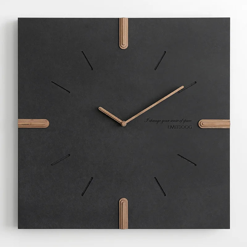 Modern Silent Wall Clock – 46cm Nordic Minimalist Round Silent Wall Clock Axl Black Square