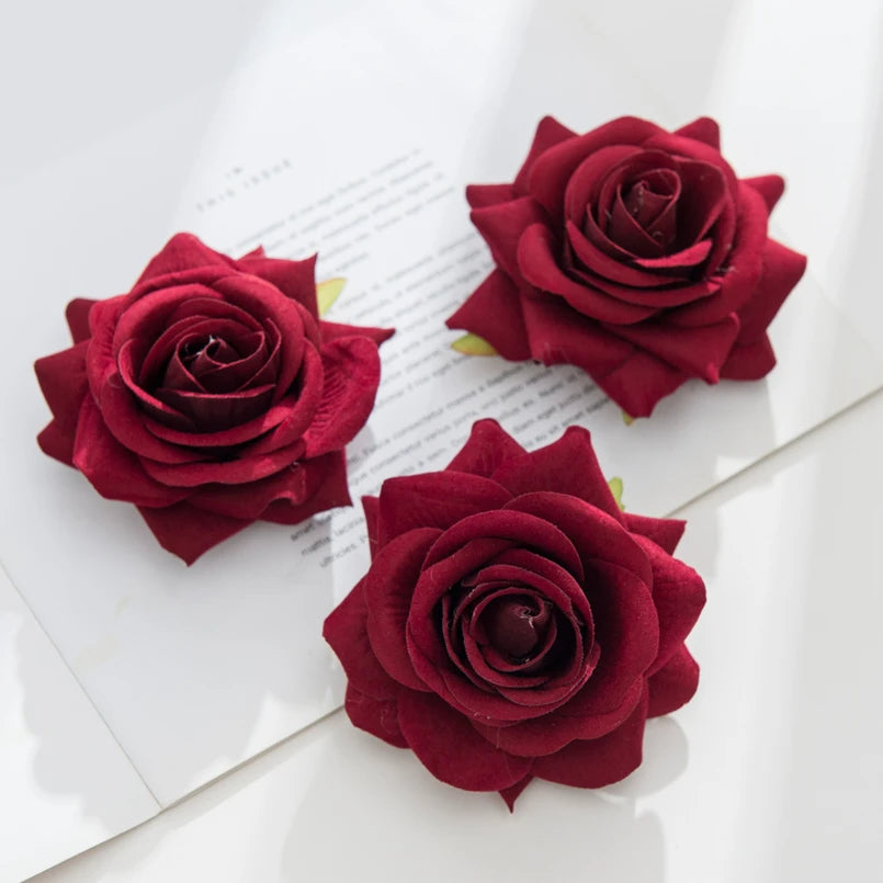 Silk Artificial Rose Flower Heads 5/10 PCS – Wedding & Home Decor Artificial Silk Flowers Axl Burgundy 10 pcs
