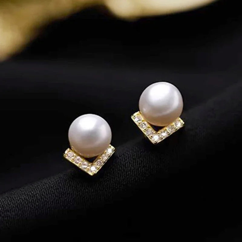 Huitan V-Design Imitation Pearl Stud Earrings | Wedding Jewelry Pearl Stud Earrings Axl E3979