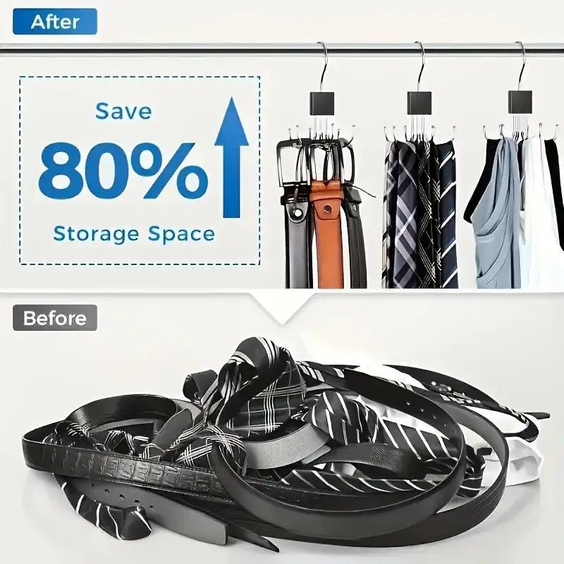 Rotating Multi-Hook Hanger for Belts, Ties & Scarves Closet Accessory Hanger Axl