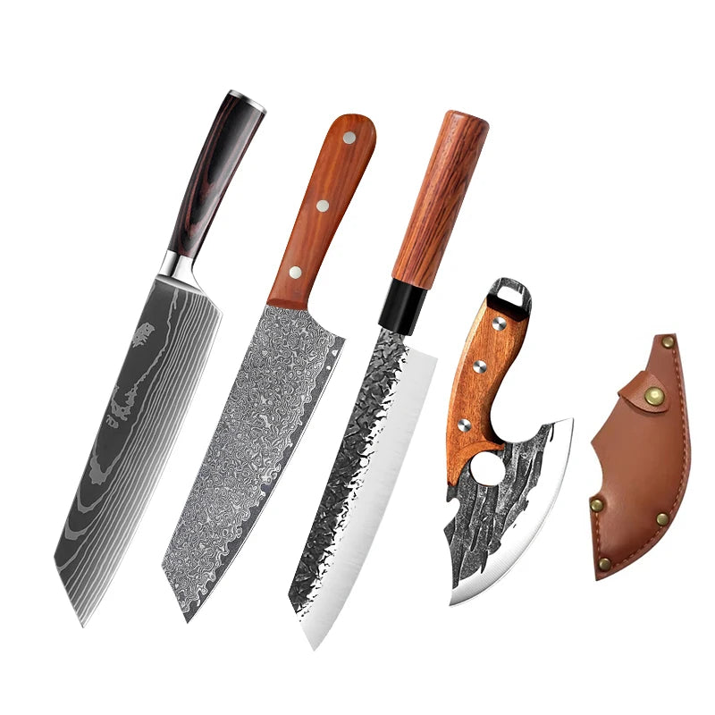 InLeung Damascus Chef Knife – Sharp Stainless Steel Kitchen Blade Chef Kitchen Knife Axl cleaver knife ABCD