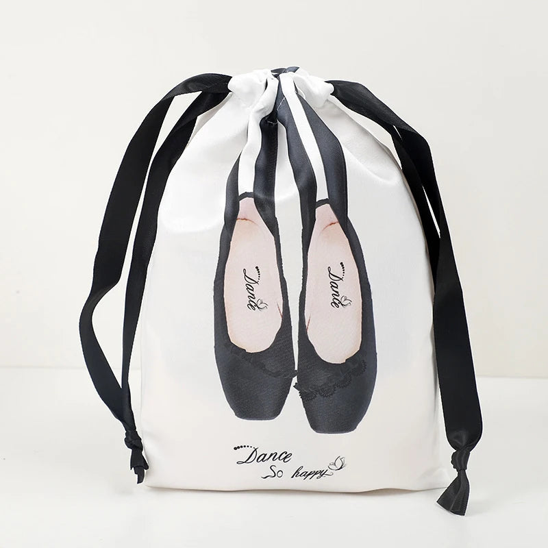 Satin Drawstring Dance Shoe Bag – Ballet & Pointe Dustproof Pouch Dance Shoe Bag Axl Black