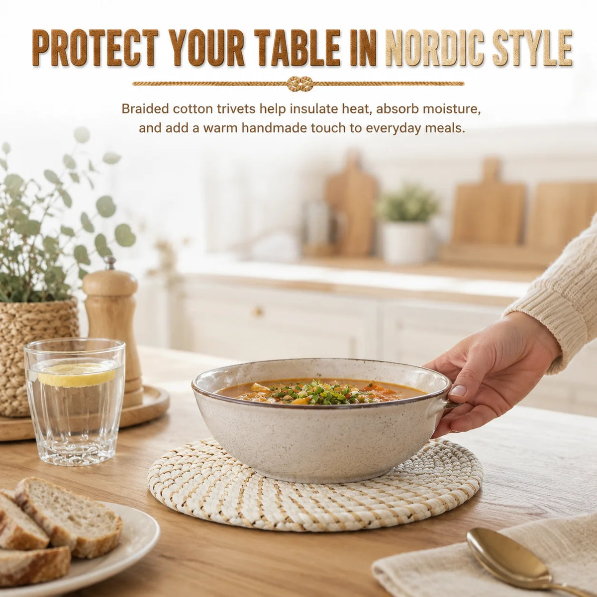 Woven Cotton Trivet Set of 6 with Holder | Nordic Hot Pads Kitchen Trivets Set Axl