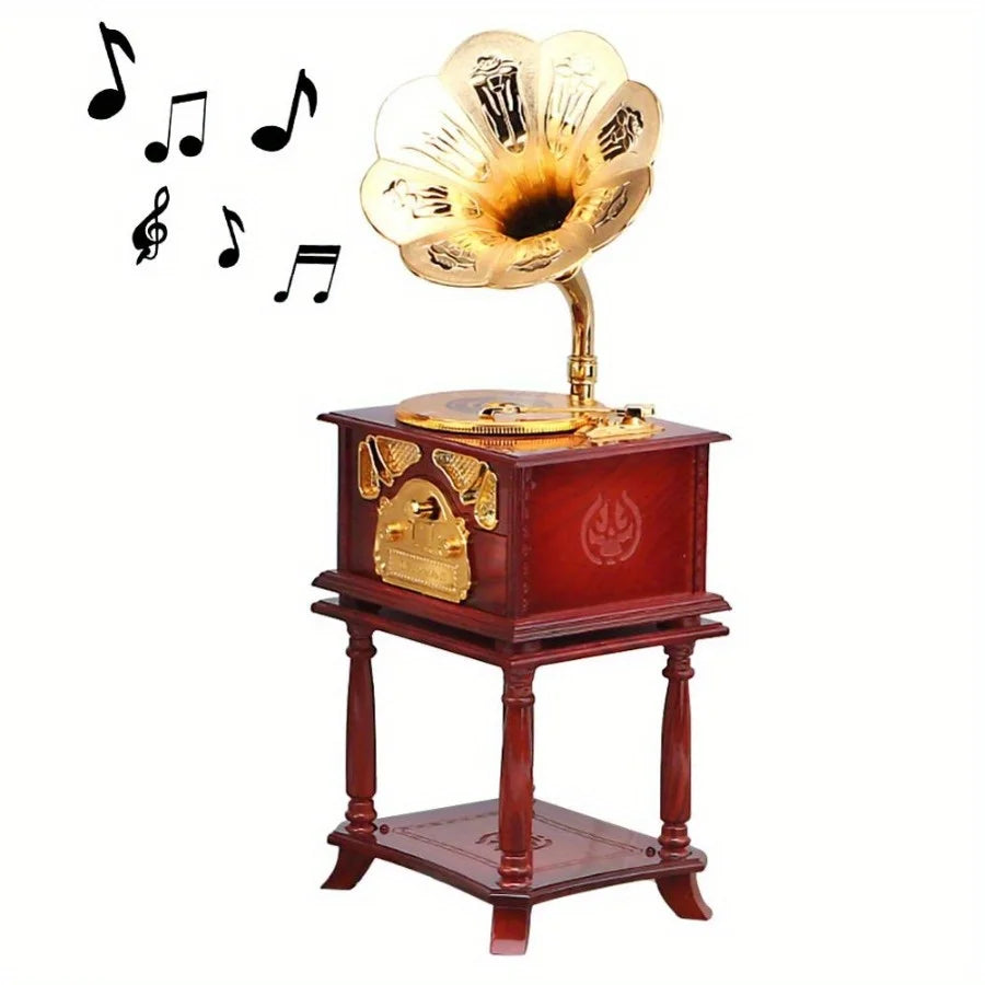 Eight-Tone Gramophone Retro Music Box | Classic Phonograph Gift Retro Music Box Axl brown