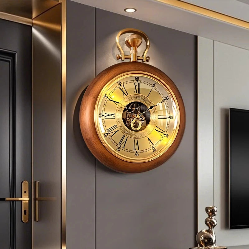 Retro Gear Wall Clock – Solid Wood & Metal Silent Quartz Decorative Wall Clock Axl