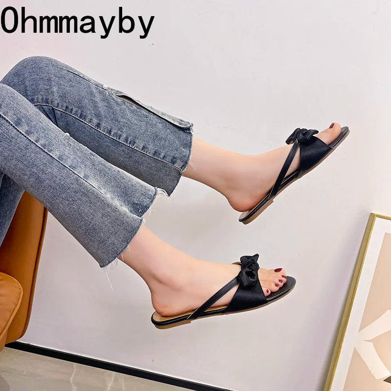 Women's Butterfly-Knot Flat Slides – Summer Open-Toe Slippers Flat Slide Slippers Axl