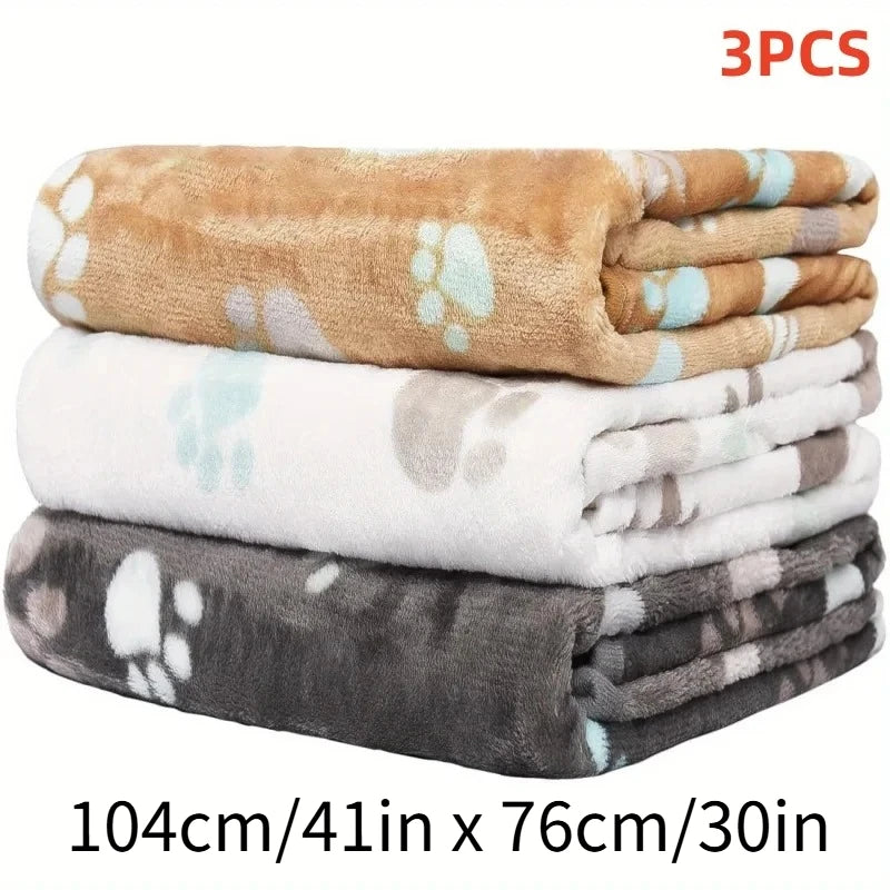 KEMORELA 3-Pack Flannel Fleece Pet Blanket Mats | Paw Print Pet Blanket Mat Axl 3PCS 104X76CM