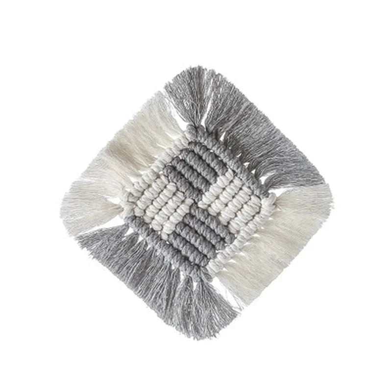 Macrame Woven Placemats & Coasters – Handcrafted Cotton Mats Macrame Placemat Axl Grey