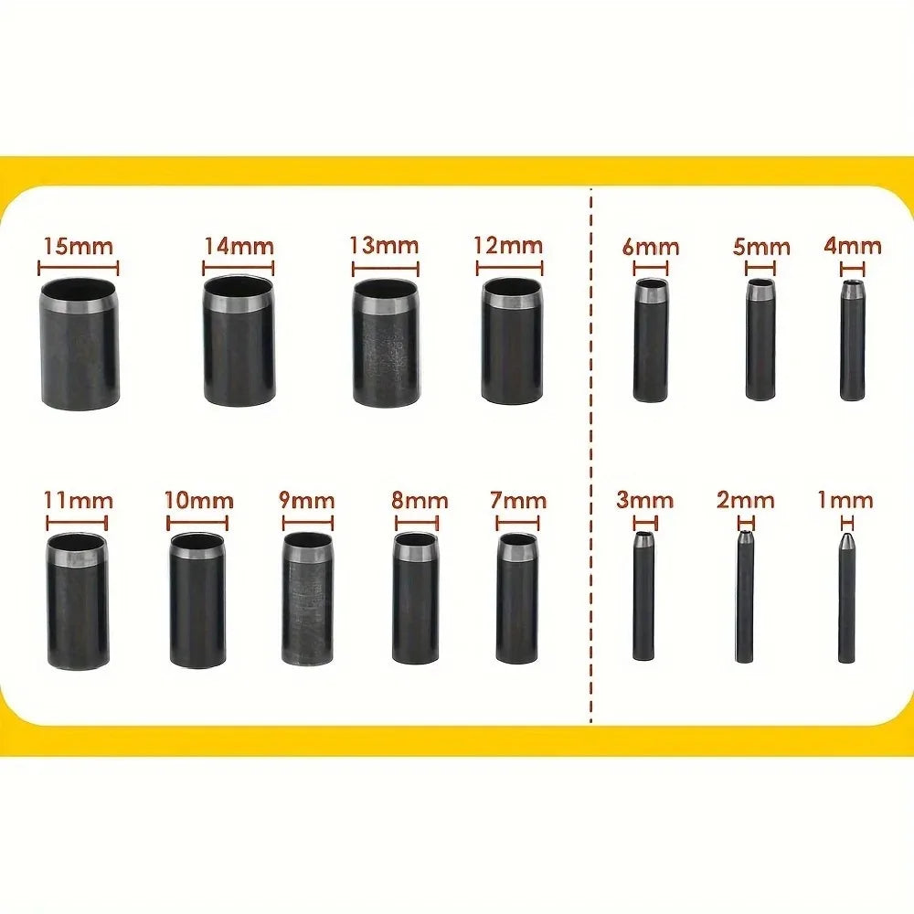 15-Piece Round Hollow Punch Set 1–15mm | Leather Die Cutter Kit Leather Punch Set Axl
