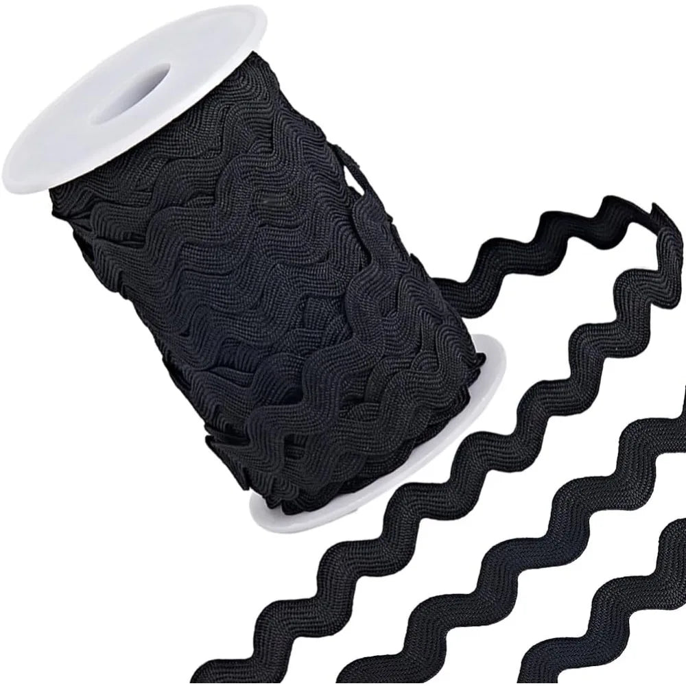 Black Wavy Ric Rac Fringe Trim Ribbon – 25 Yards, 8mm Craft Trim Ribbon Axl AECH04-18461