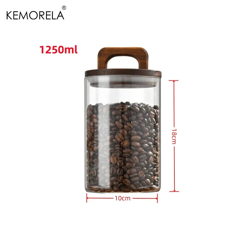 Glass Jar with Wood Lid – Airtight Canister for Coffee & Tea Glass Storage Canister Axl 1250ml