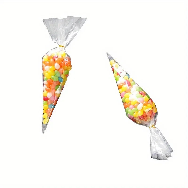 100 Clear Treat Bags with Gold Twist Ties – Party Candy Bags Party Favor Bags Axl
