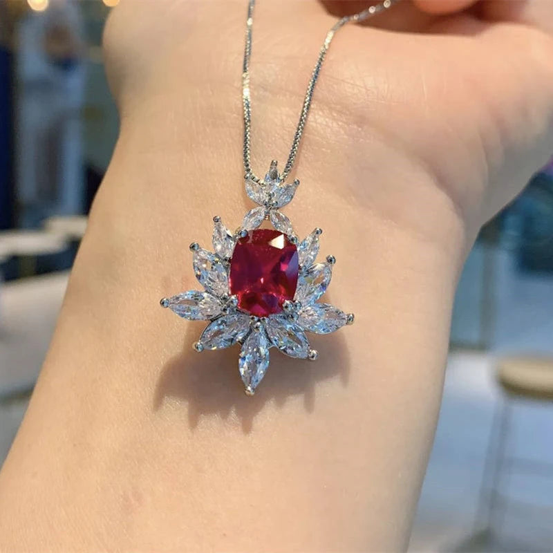 Huitan Blue & Red CZ Pendant Necklace – Bridal Wedding Jewelry Pendant Necklace Axl