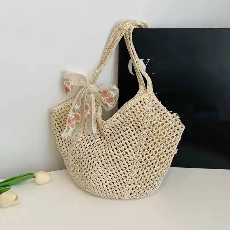 Women's Large Woven Straw Tote Bag – Handmade Beach Shoulder Bag Woven Straw Tote Bag Axl A2
