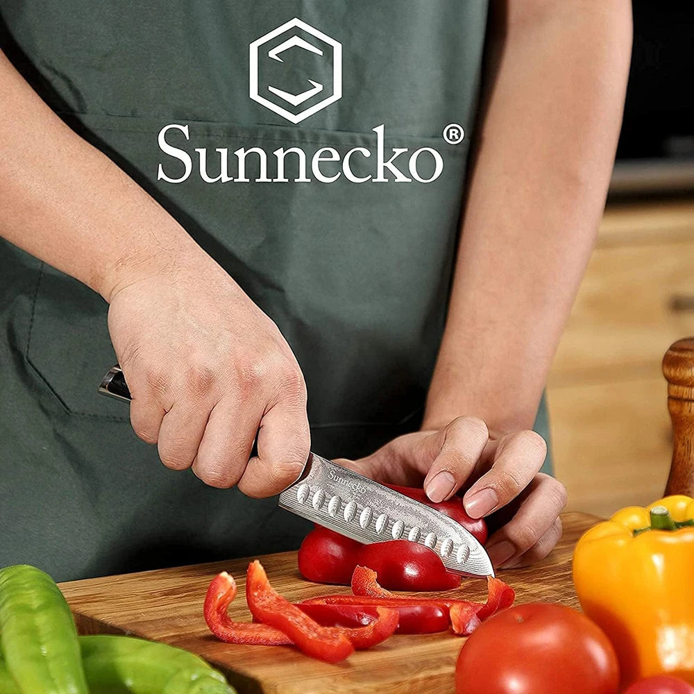 Sunnecko 5" Santoku Knife – 73-Layer VG10 Damascus Steel Santoku Kitchen Knife Axl