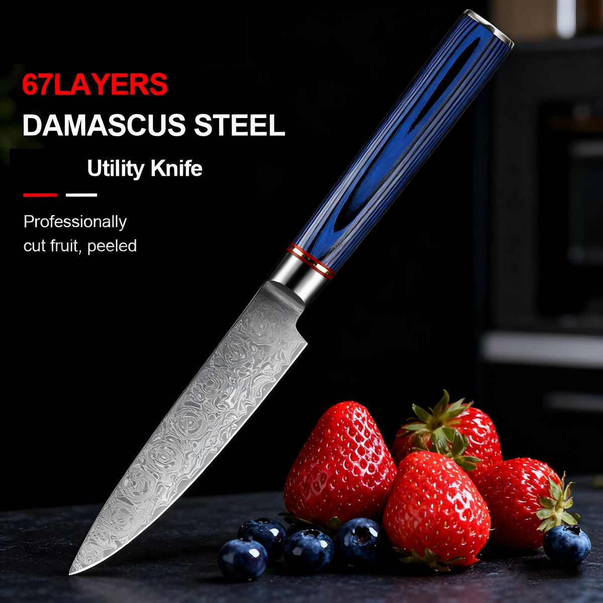 67-Layer Damascus Steel Paring Knife – Kitchen Utility Knife Damascus Kitchen Knife Axl