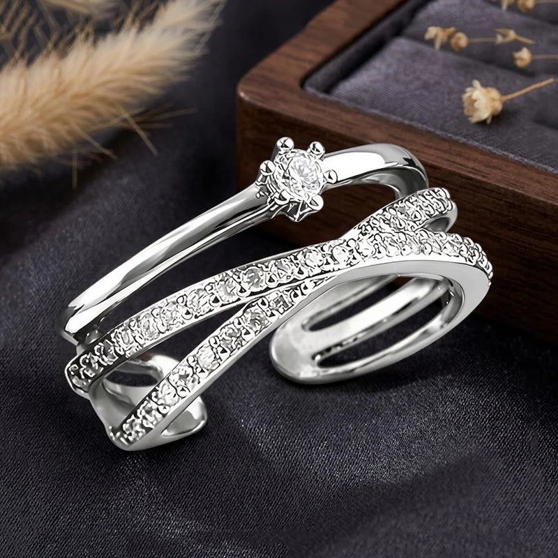 Huitan Cross Ring for Women – Cubic Zirconia Pave Band Fashion Ring Axl