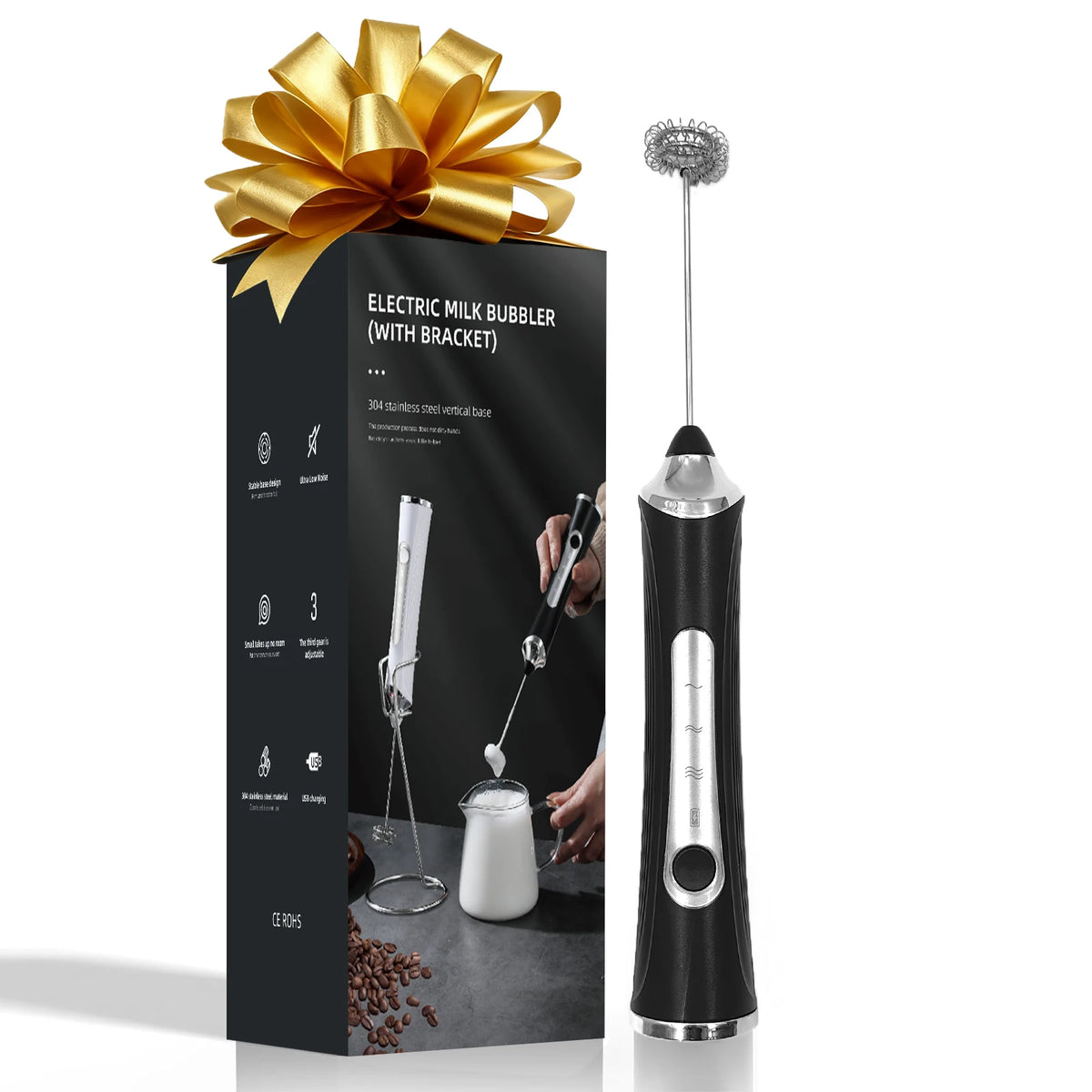 Rechargeable Milk Frother Wand with Stand – 12000 RPM Milk Frother Wand Axl